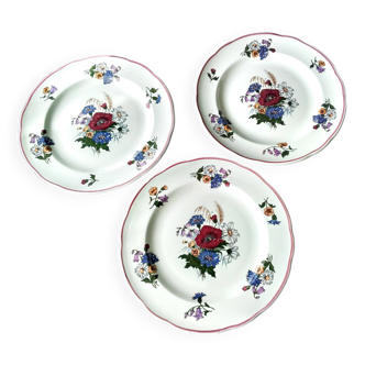3 Pyroblan Sarreguemines porcelain dinner plates Agreste model