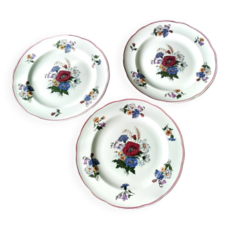 3 Assiettes plates en porcelaine Pyroblan Sarreguemines Modèle Agreste