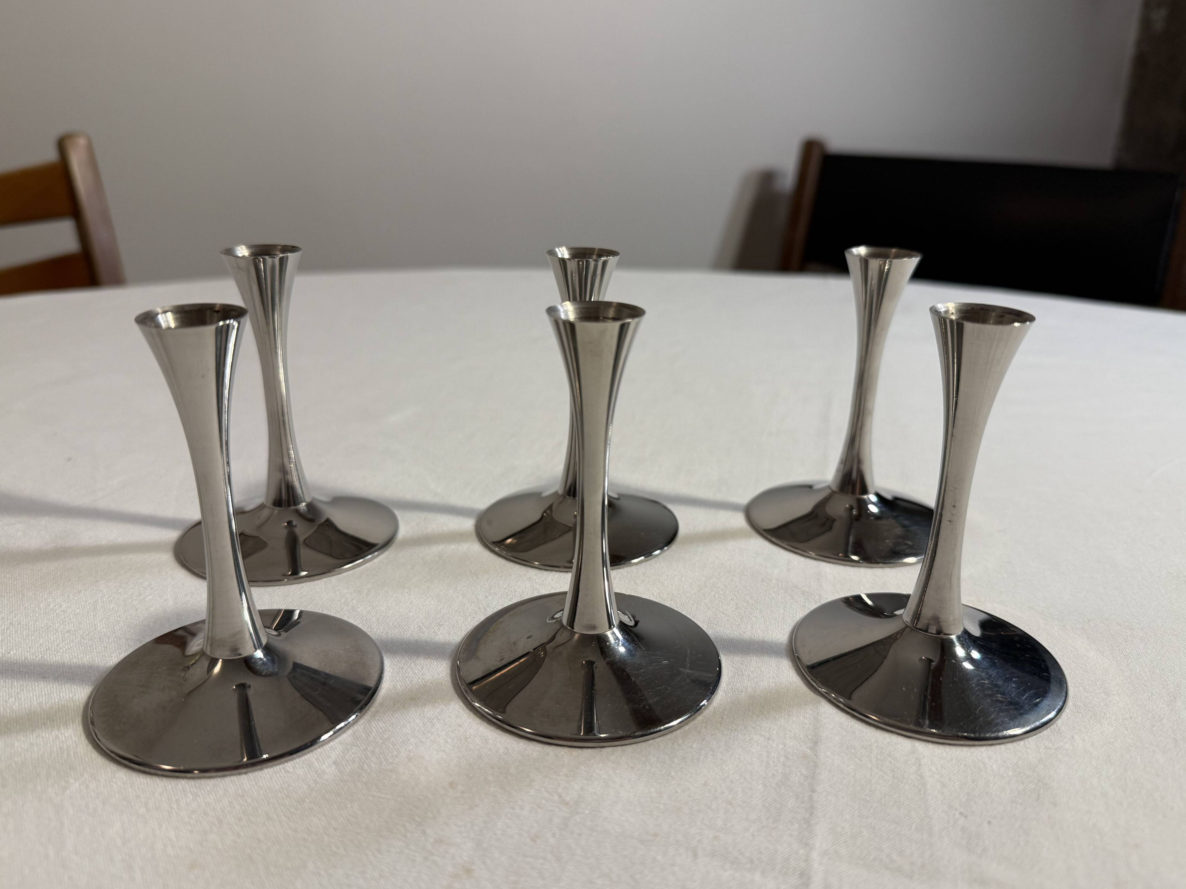Set of 6 metal candle holders AMC vintage Space Age style