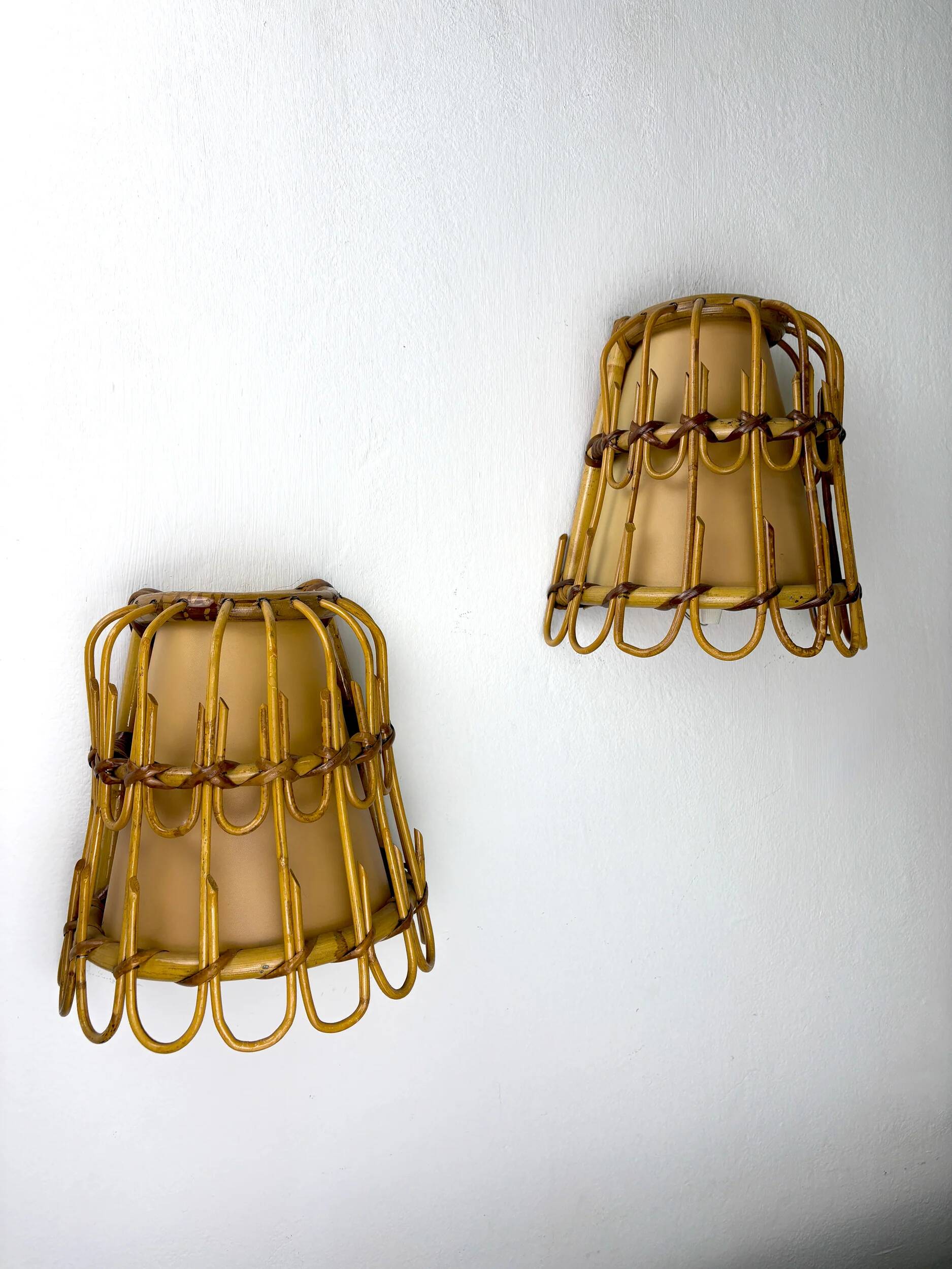 Pair of mid-century rattan wall sconces, Italy, circa 1960s