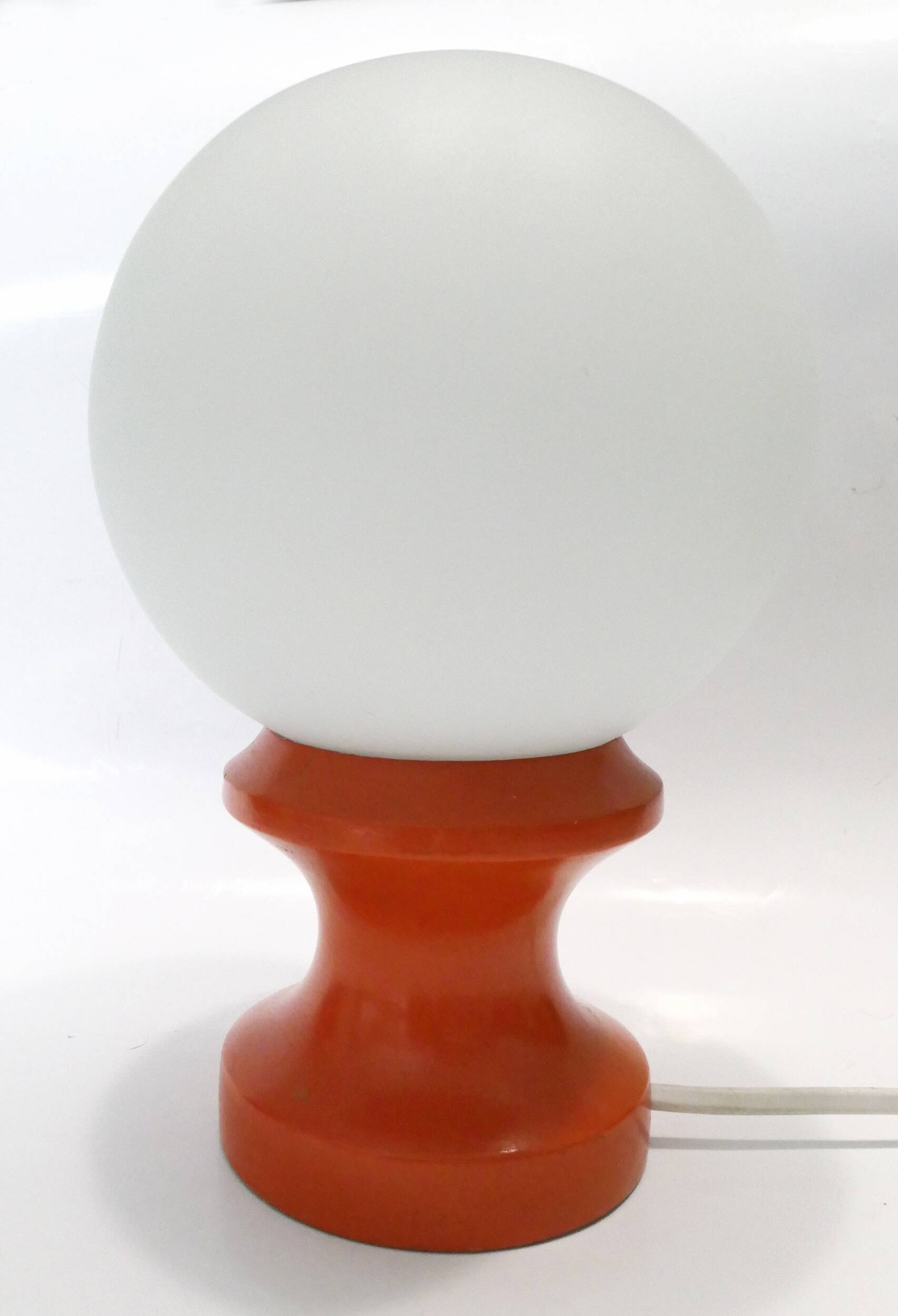 Table or bedside lamp orange wood and opaline vintage 70's hustadt