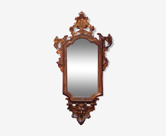 Miroir vénitien en bois doré, glace au mercure d'origine XVIIIe