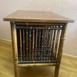 Table d'appoint, piètement en bambou et plateau en noyer décor en laque
