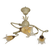 Stunning Italian Vintage 3 Light Tole Chandelier With Blown Glass Shades 4646