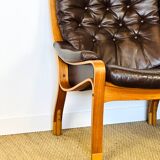 Scandinavian leather and teak bench 1960