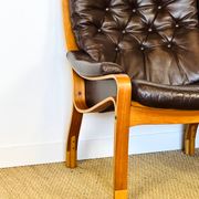 Scandinavian leather and teak bench from the 1960s.
