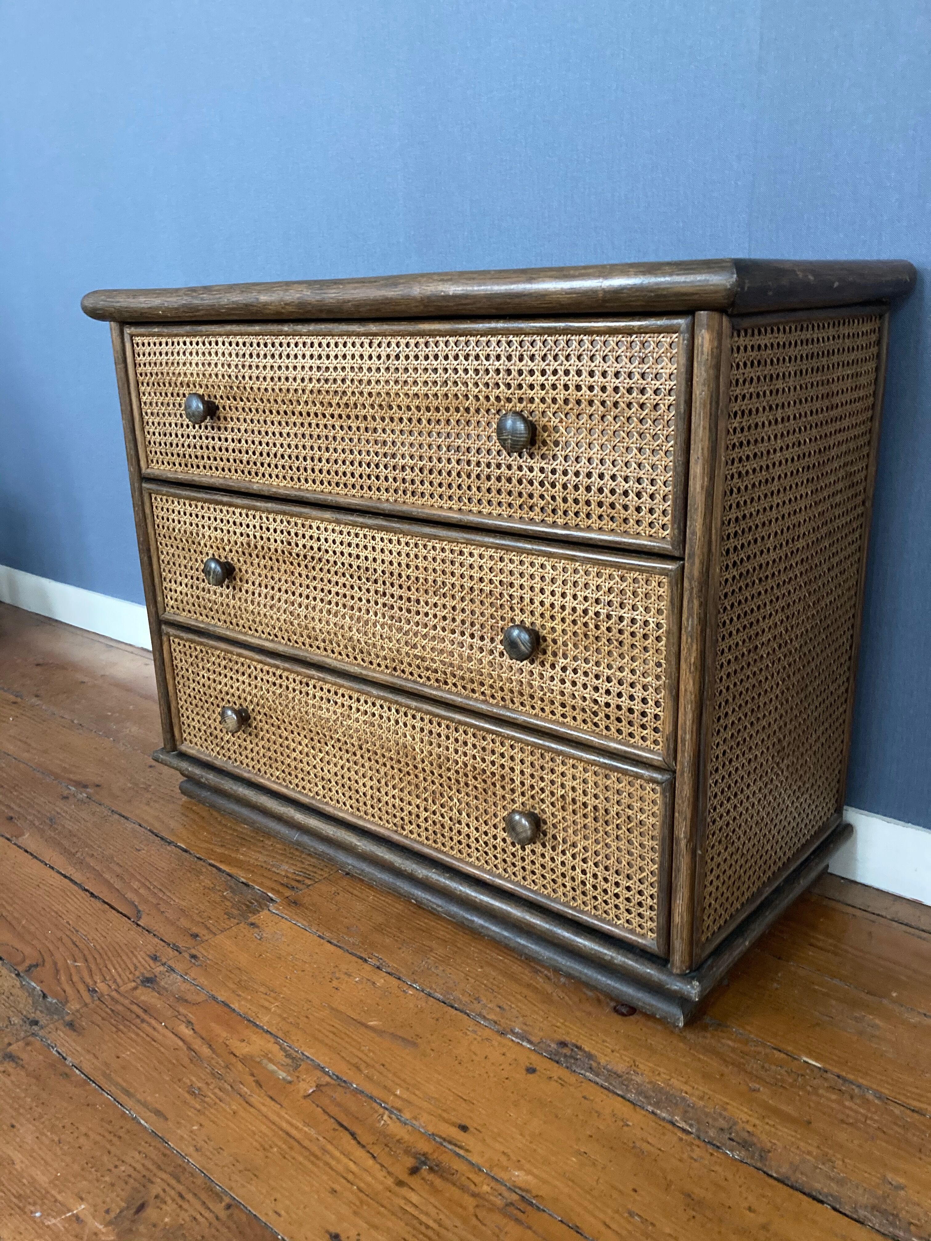 Chest of drawers caning and wood