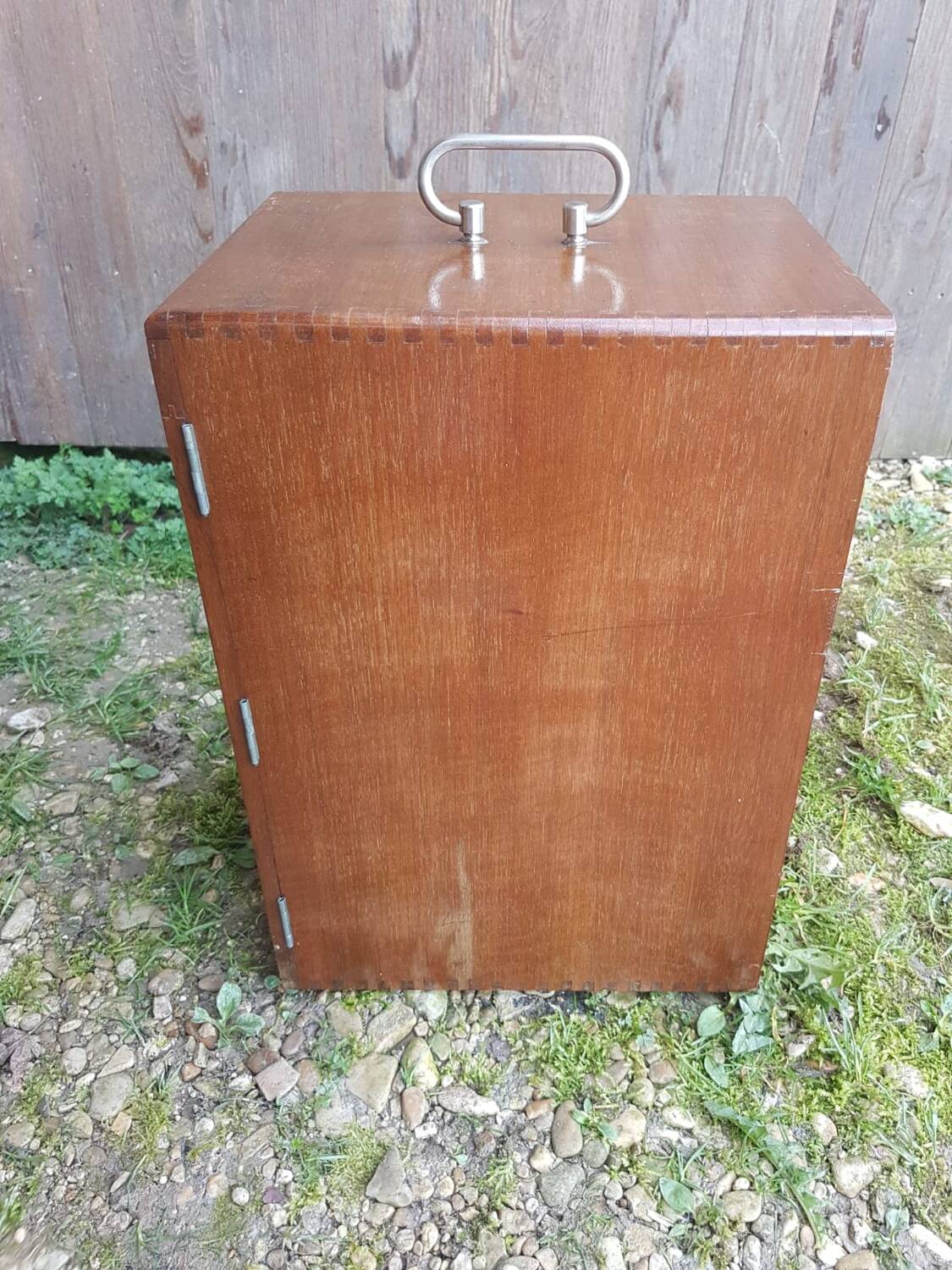 Old wooden transport trunk vintage jouan material #a653