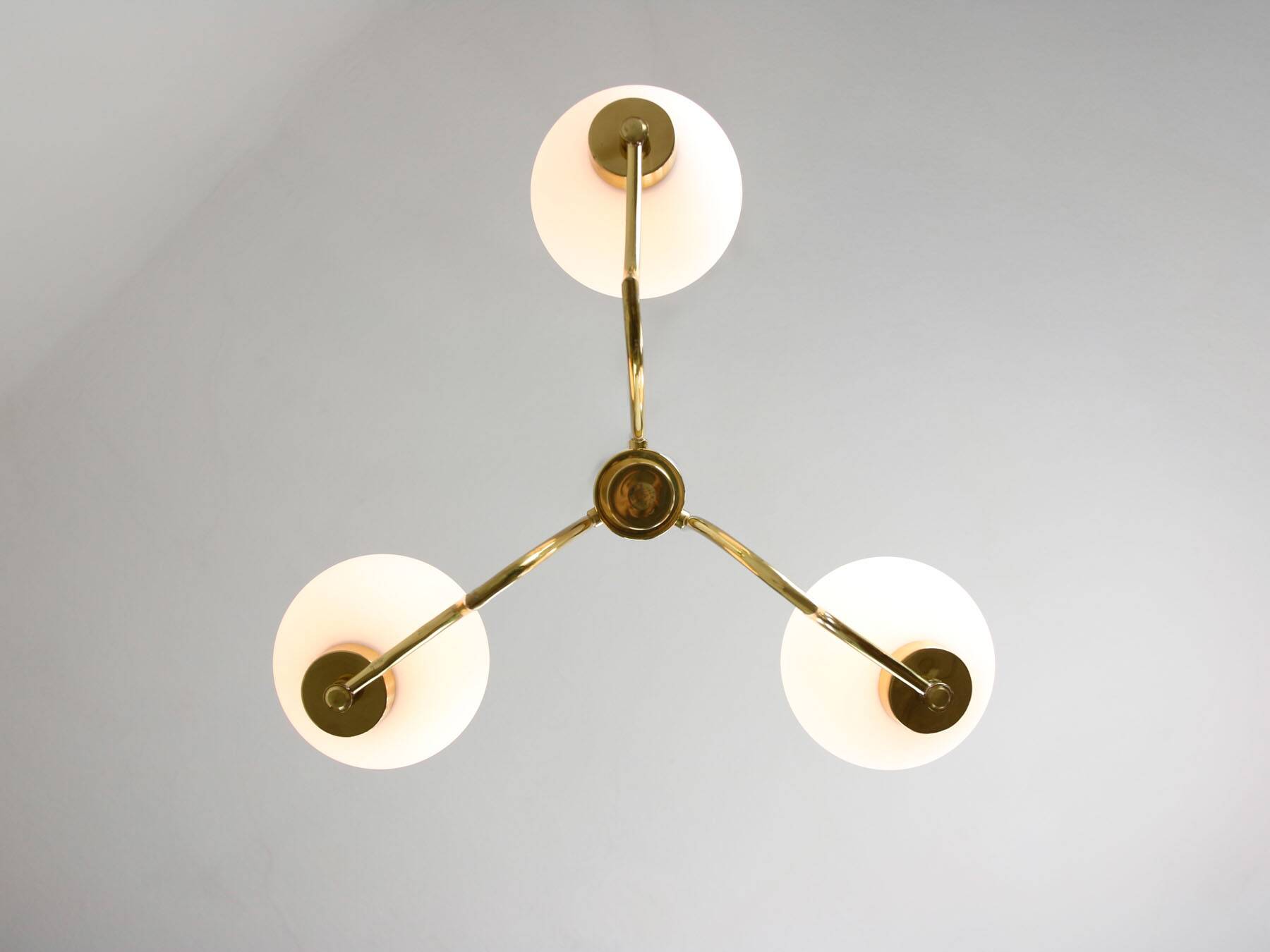 Mid-century Italian Brass and Opaline Chandelier