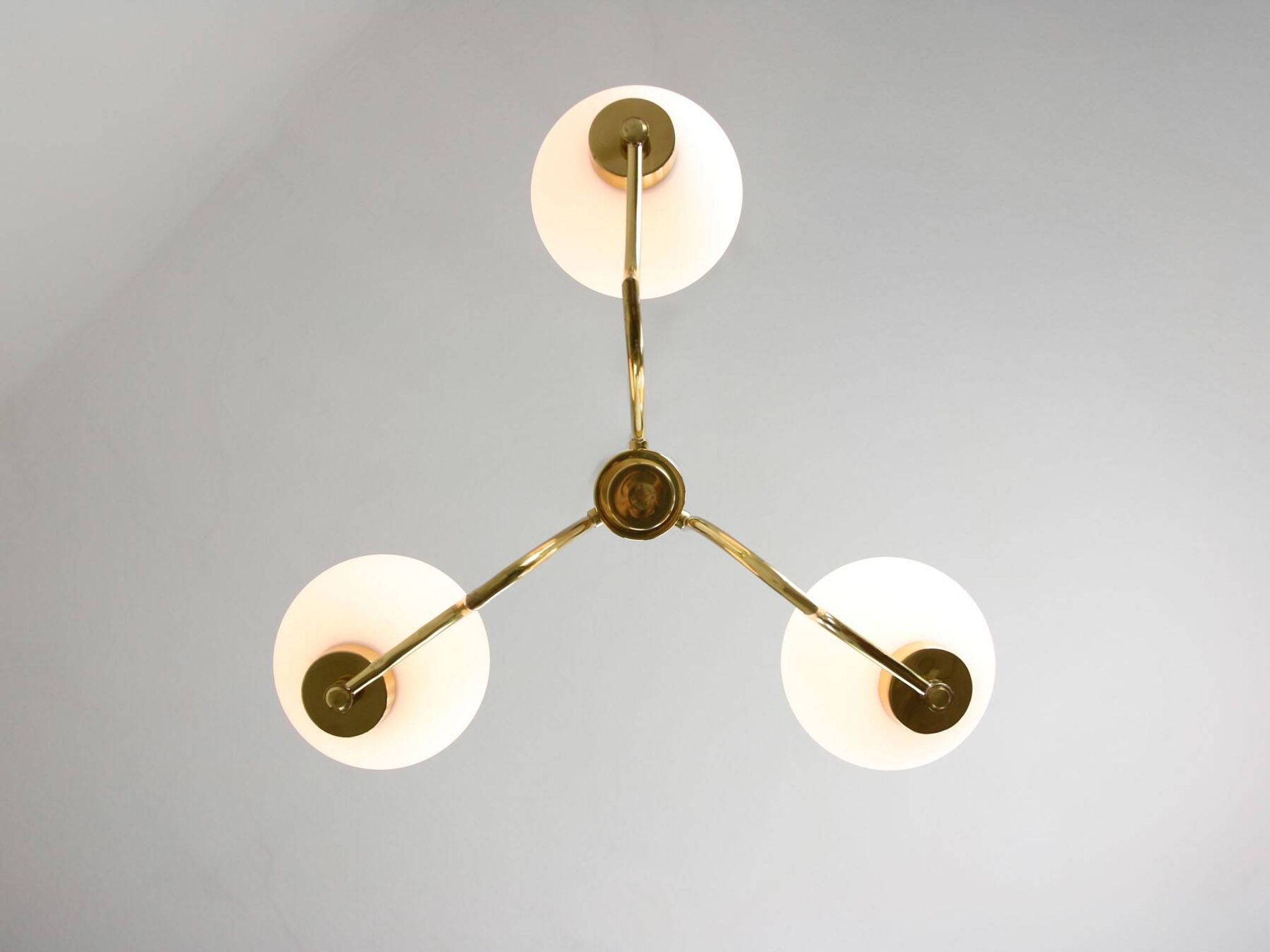 Mid-century Italian Brass and Opaline Chandelier