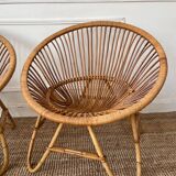 Pair of rattan ball-shaped armchairs from the 50s/60s