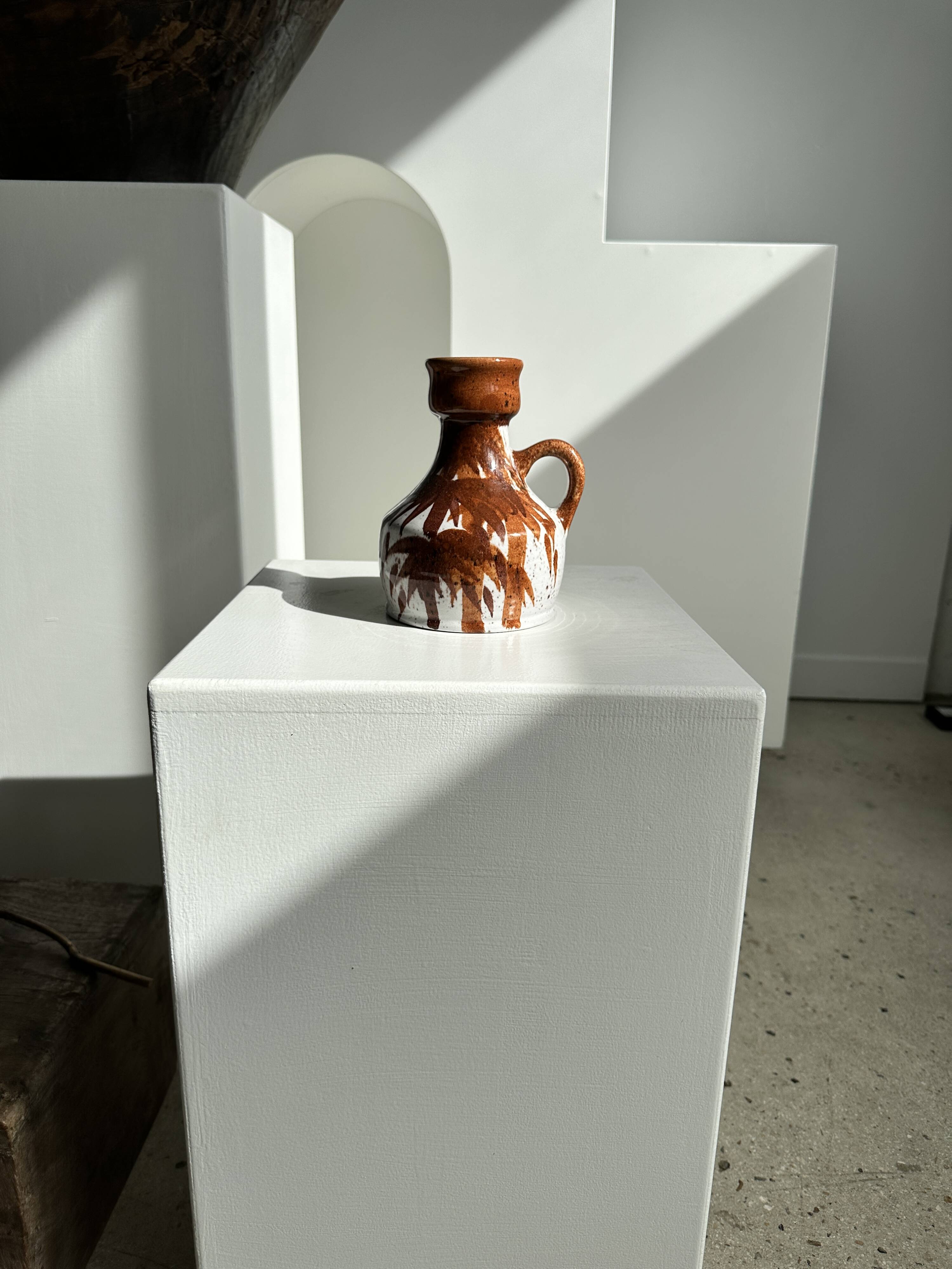 Small white and brown vase or pitcher West Germany H:15cm D:10.5cm