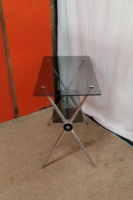 Table/service chrome steel and smoked glass from the 70s