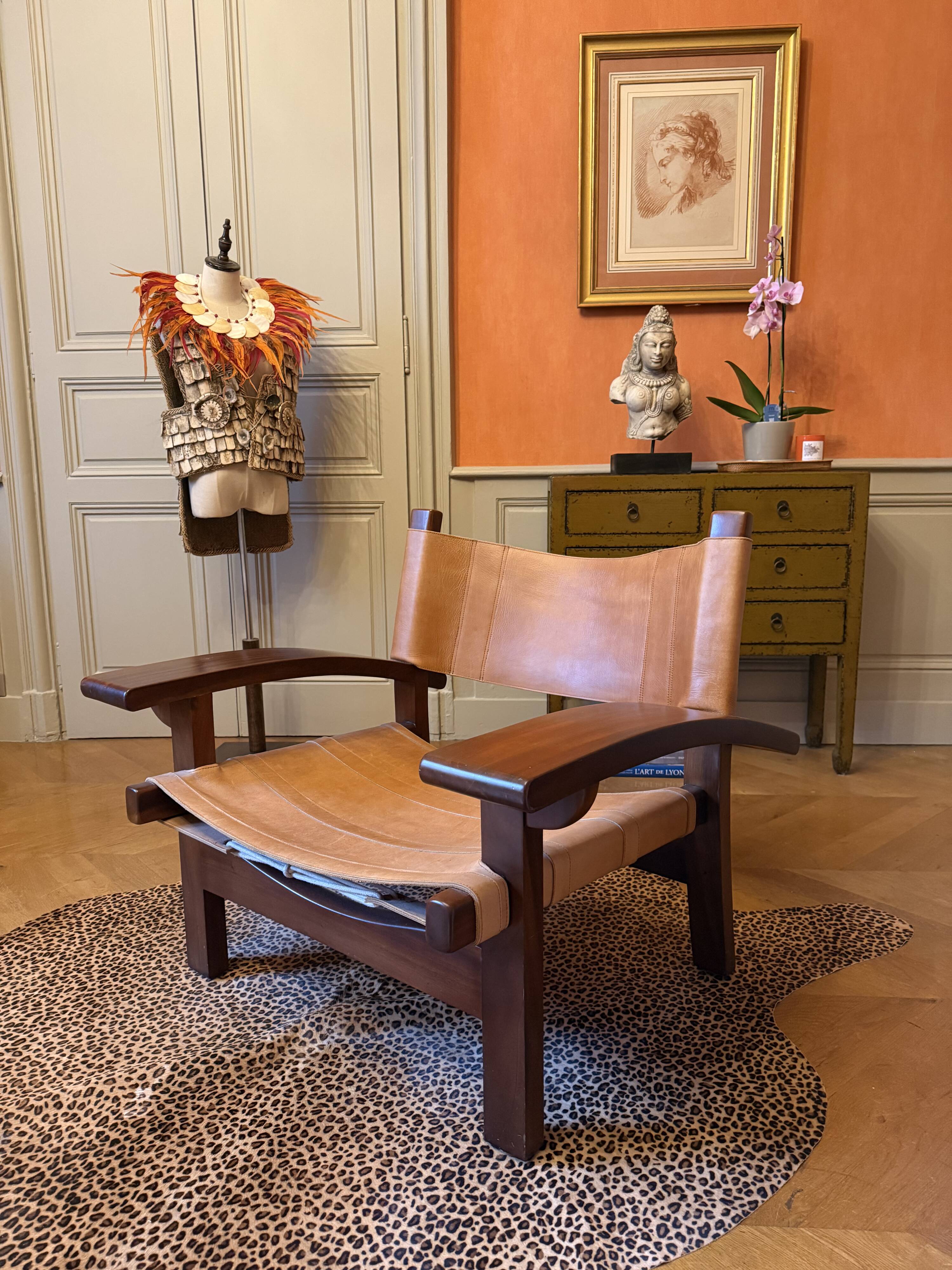 Wood and leather armchair