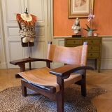 Wood and leather armchair