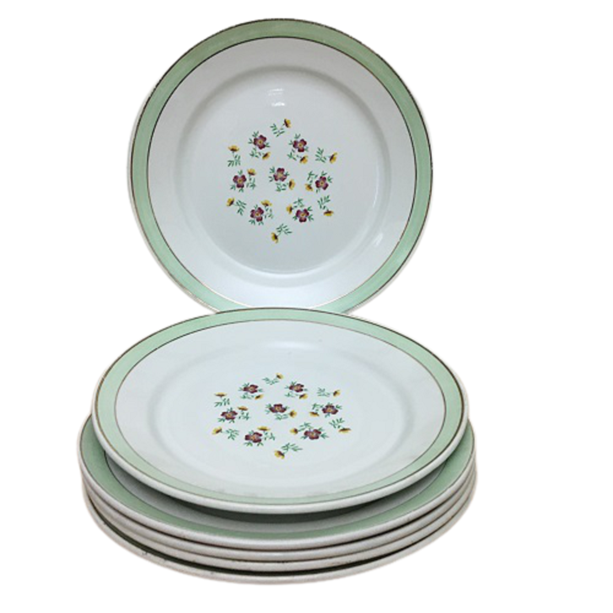 6 Flat Porcelain Plates Signed "Lunéville"