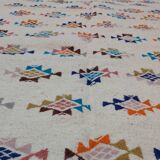 White carpet with multicolored geometric patterns handmade in pure wool
