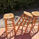 Set of 3 high “modernist” straw stools vintage 1950s