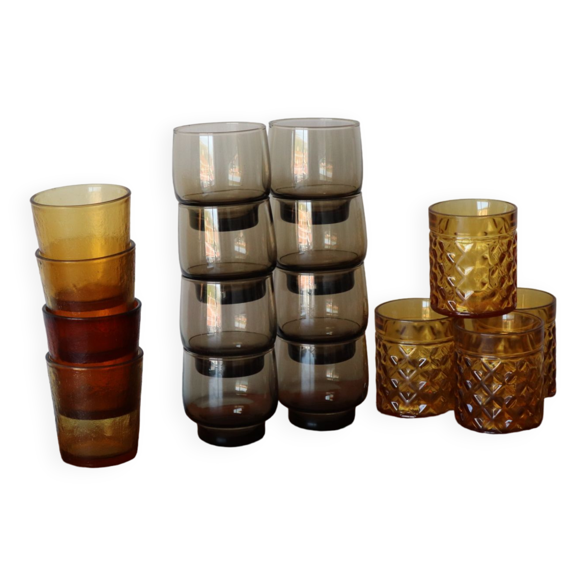 8 vintage smoked water glasses