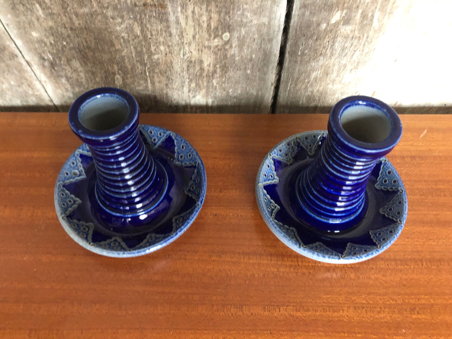 Paire de bougeoirs betschdorf schmitter céramique bleue vintage