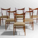 Set of slender mid-century dining chairs with finely curved backs, 1960s