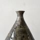 Japandi vase in glazed and incised ceramic, signed with a stamp.