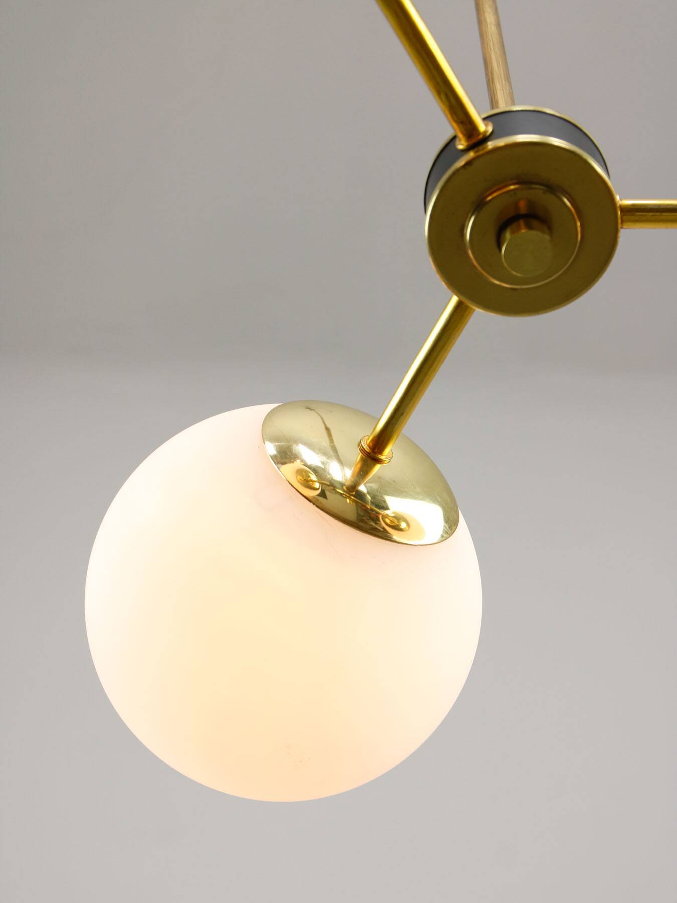 Mid-Century Modern Italian Chandelier in Brass and Opaline Glass, 1960s