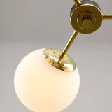 Mid-Century Modern Italian Chandelier in Brass and Opaline Glass, 1960s