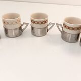 5 tasses à café support en métal à décor de frise géométrique - Excelsior Porcelaine 696