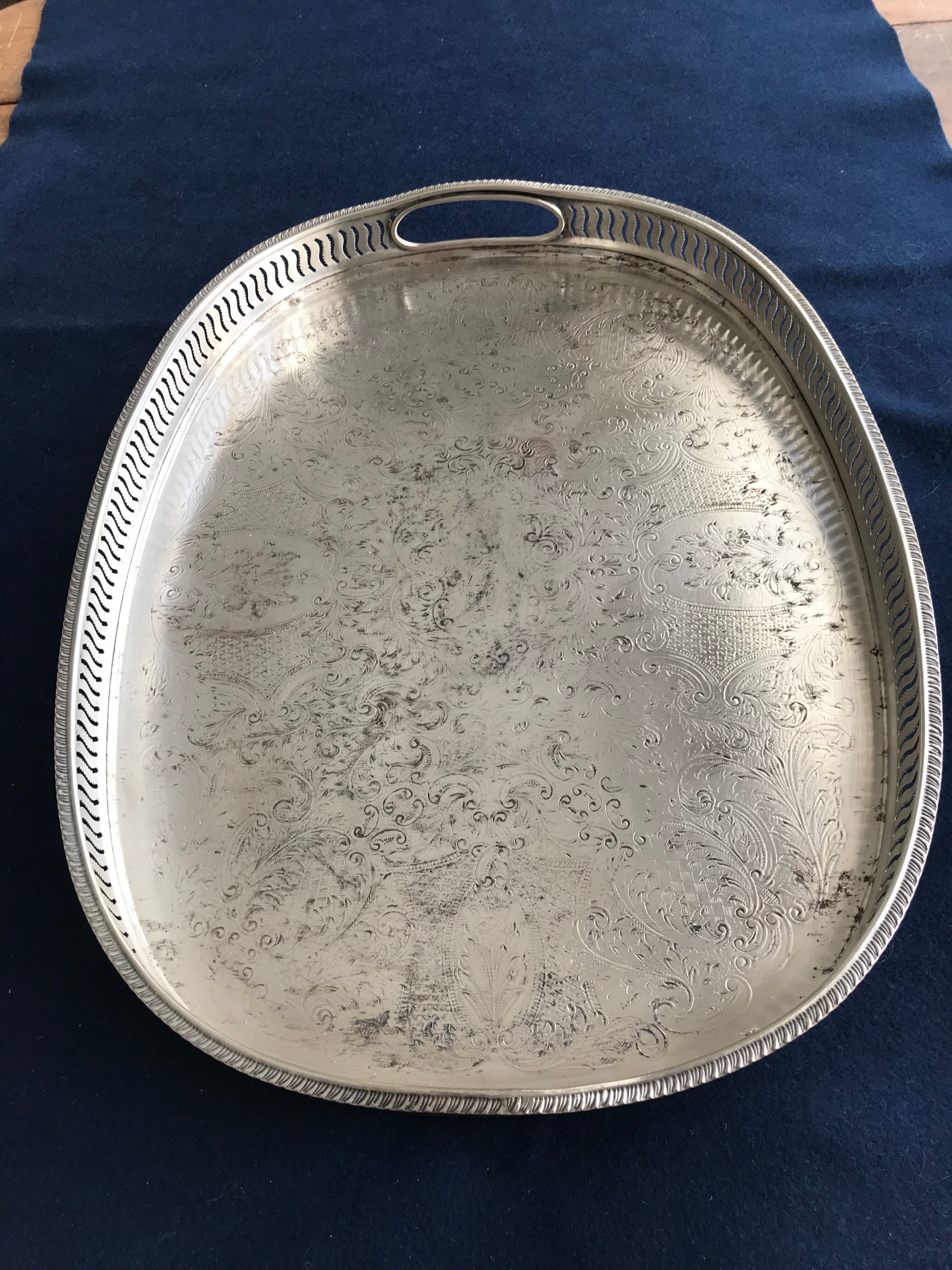 Silver metal serving tray