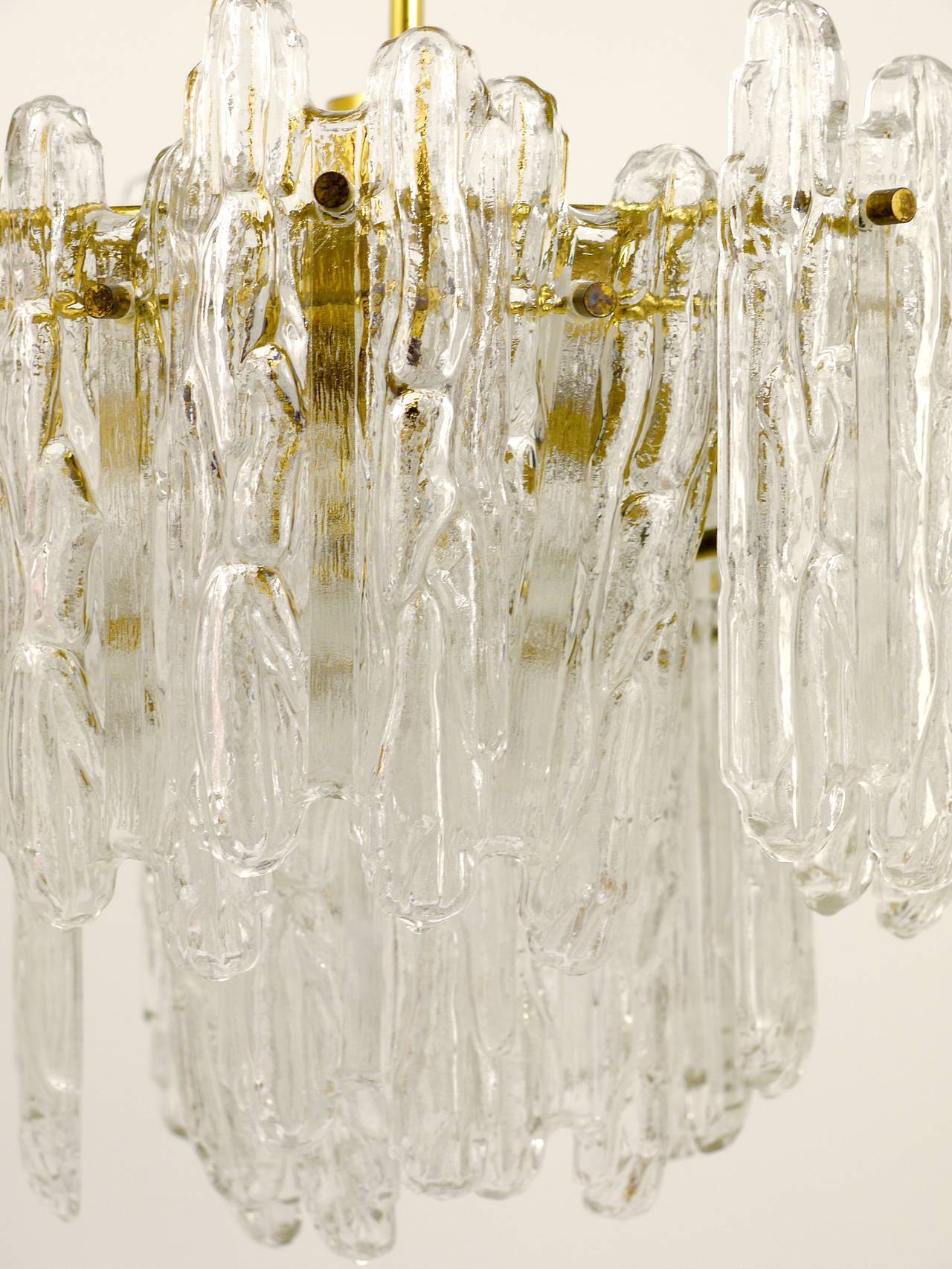 Frosted glass and brass chandelier by Kinkeldey, Germany, 1960s.