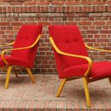 Pair of red armchairs model 6953 by Jaroslav Smidek published by TON