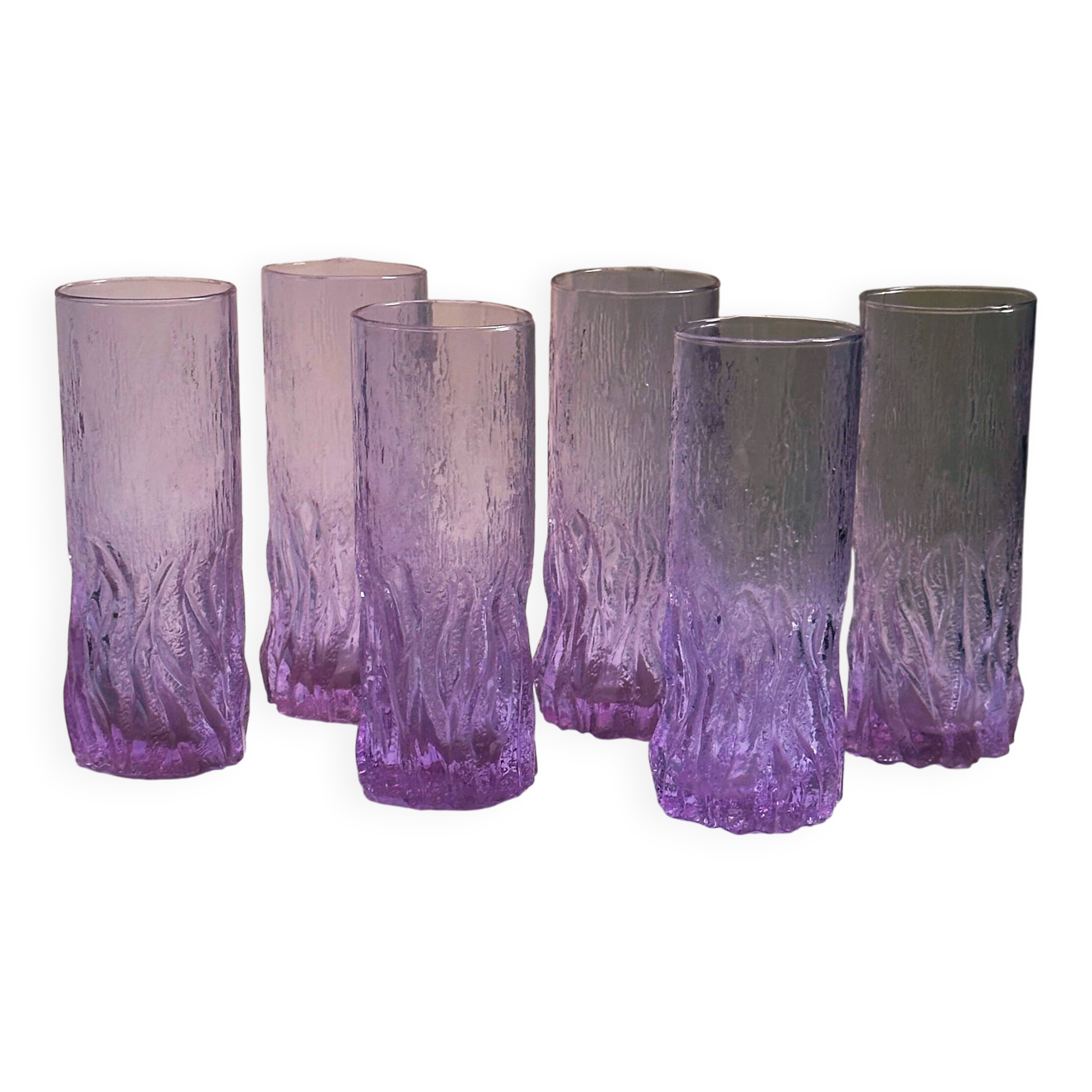 6 Alexandrite Longdrink Glasses - Space Age 1970s Italy