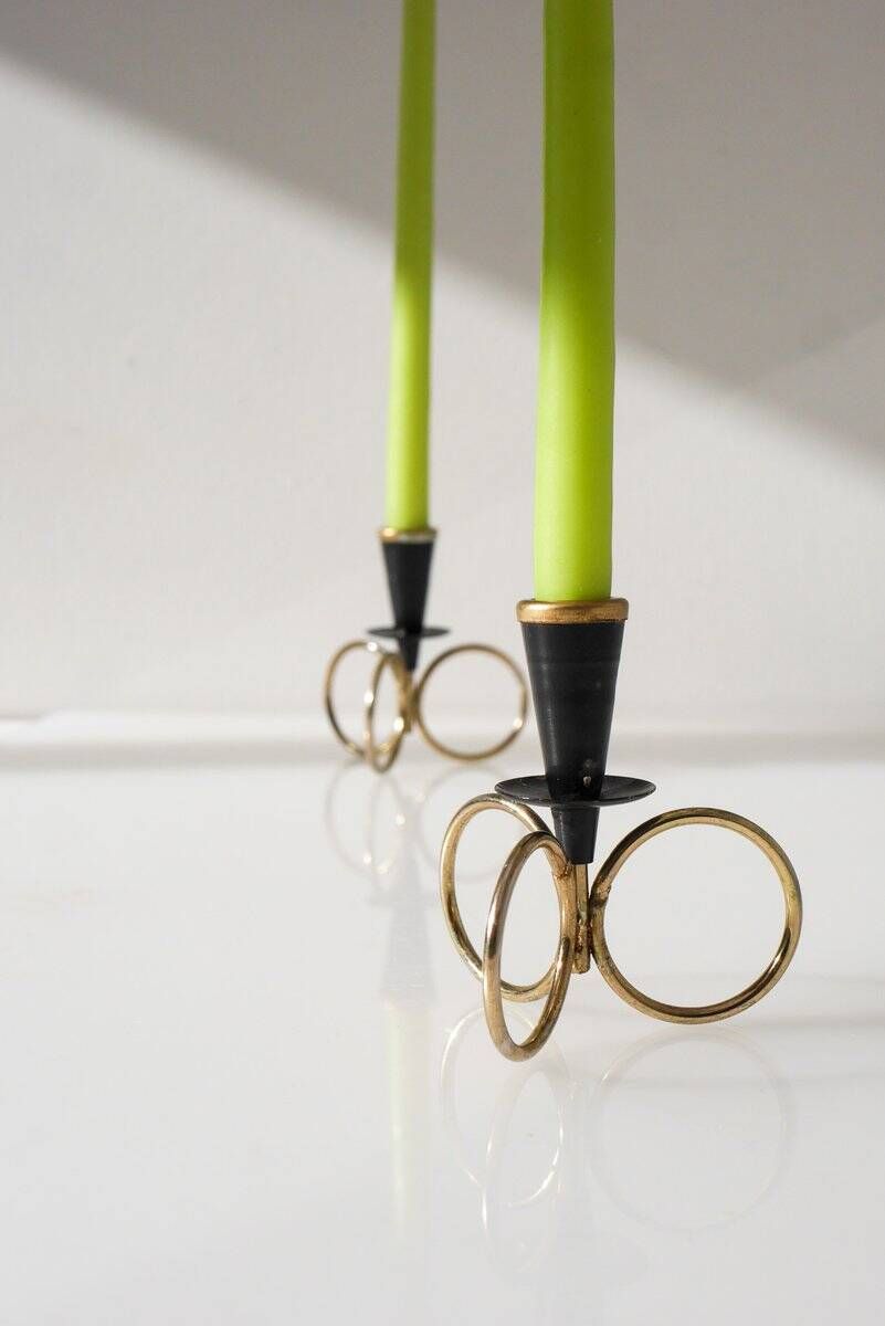 Mid-century modern metal candlestick holders by Gunnar Ander for Ystad Metal, Sweden, set of 2