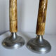 A Pair Of Vintage Mid Century Modern Metal With Faux Bone Candle Holde