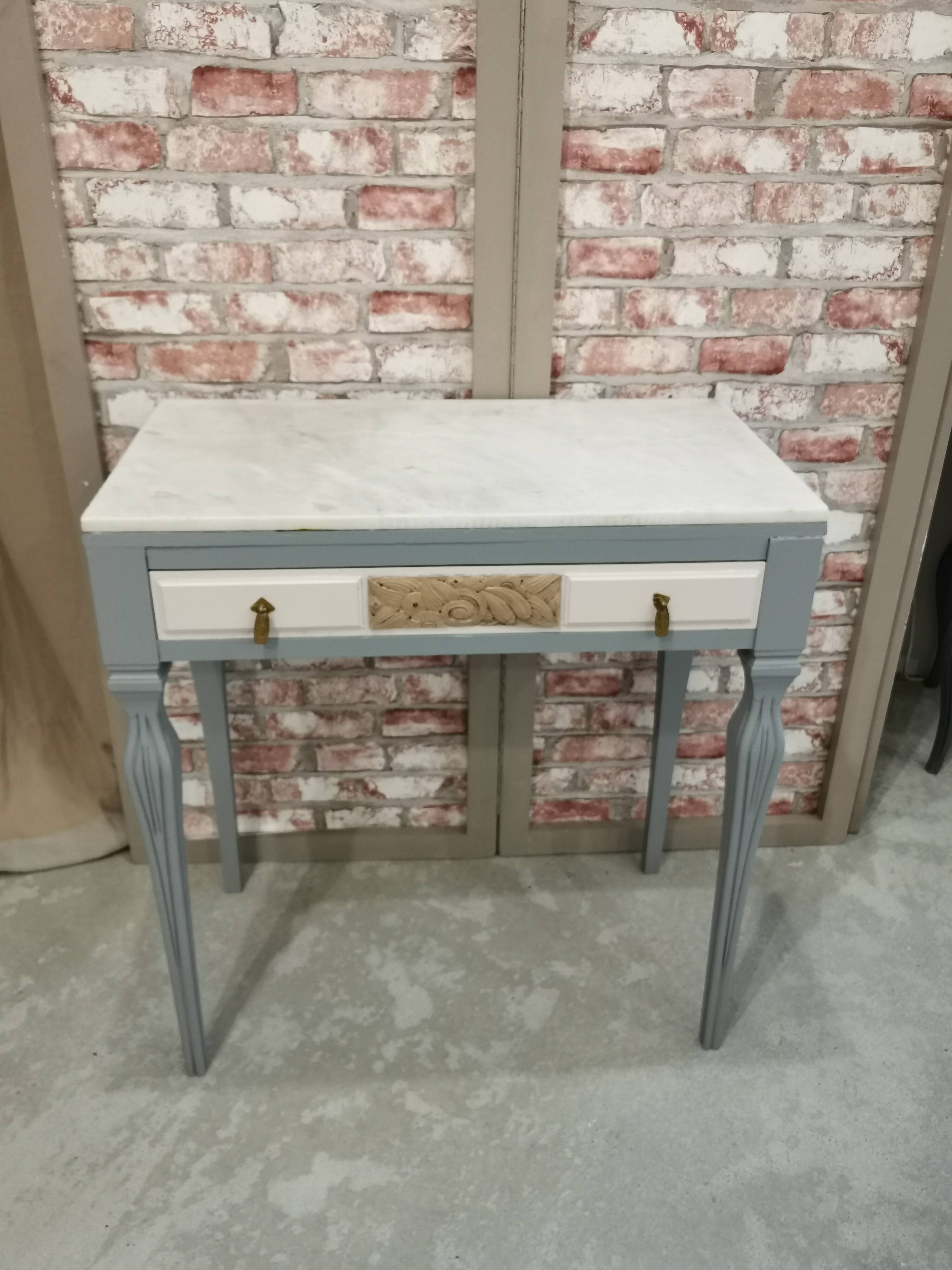 Dressing table with white marble top + chair
