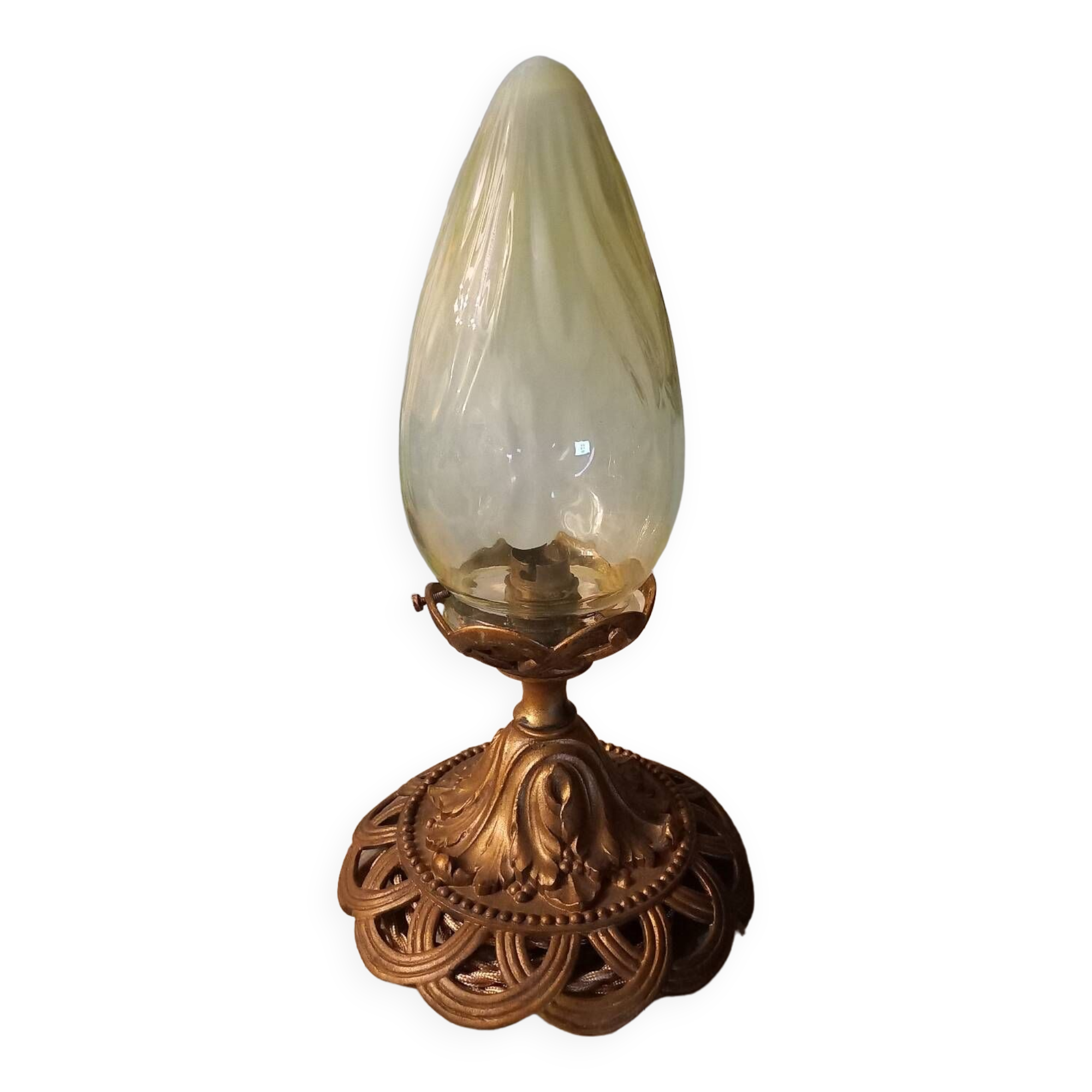 Luminaire globe verre ouraline ancien Art nouveau fin 19e début 20e siècle