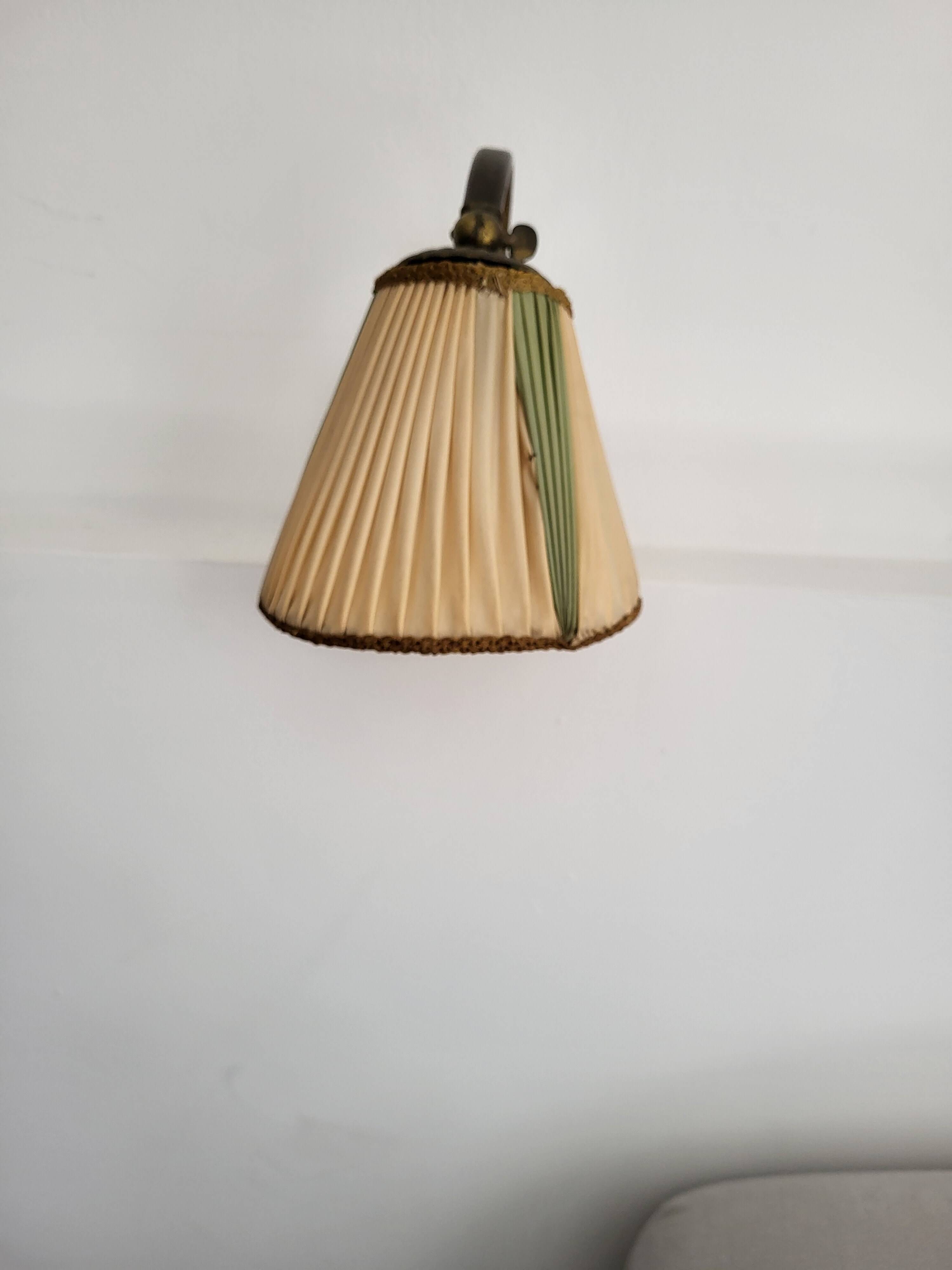 Vintage 1950s Brass Desk Lamp - Cream and Green Lampshade - Mid