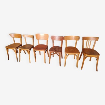 Set of 6 mismatched vintage bistro chairs