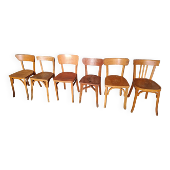 Set of 6 mismatched vintage bistro chairs