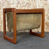 60's 70's newspaper holder magazine rack by Aksel Kjersgaard in teak and suede