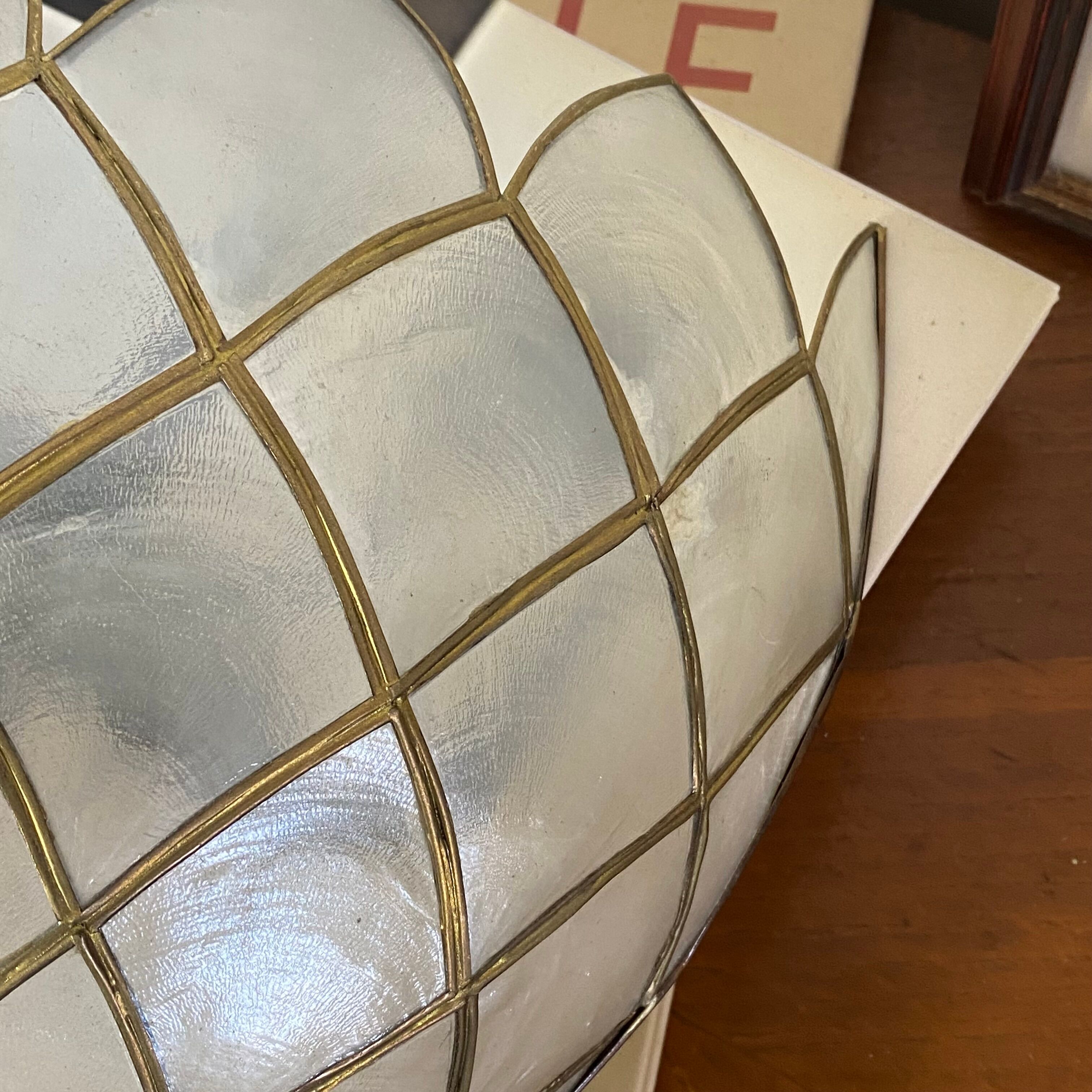 Pair of vintage capiz shell wall lights half moon 1950s 1960s