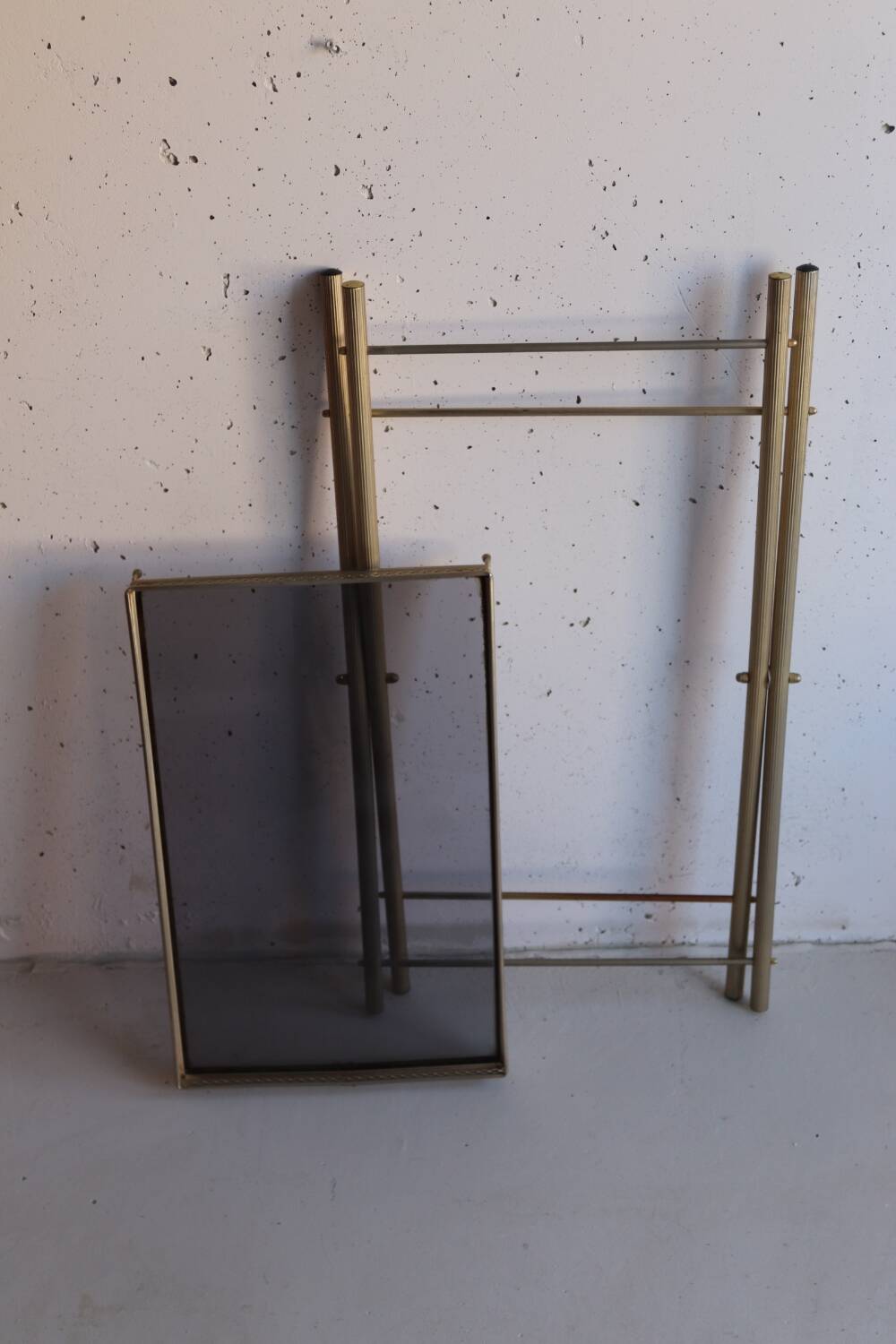 Serving tray, vintage serving tray in smoked glass and gold metal