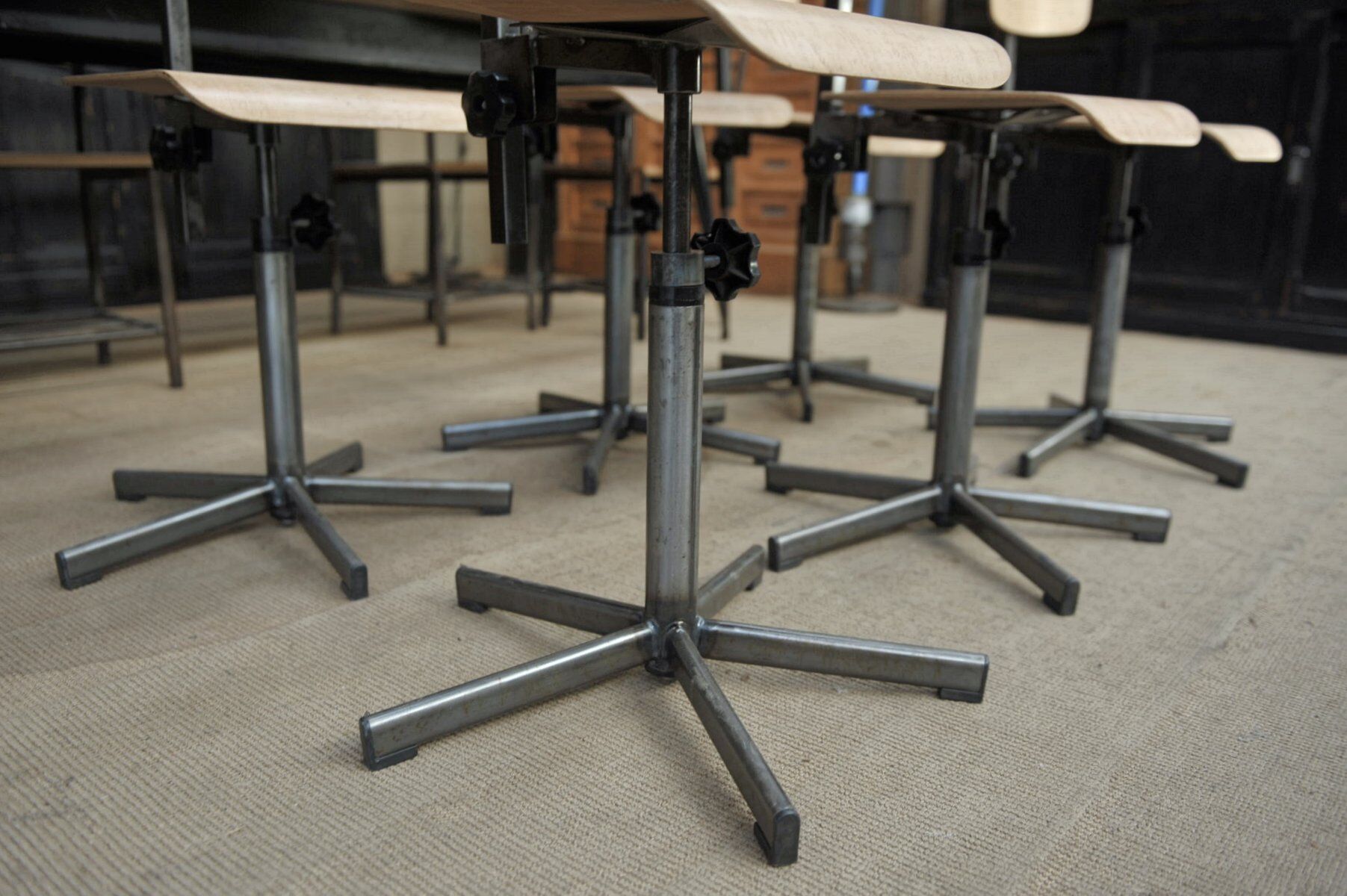 Industrial rotary and adjustable workshop chairs 1950s