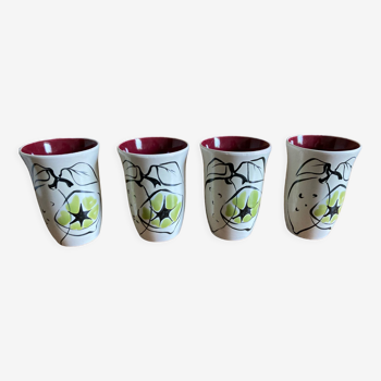 Set of four enameled stoneware glasses
