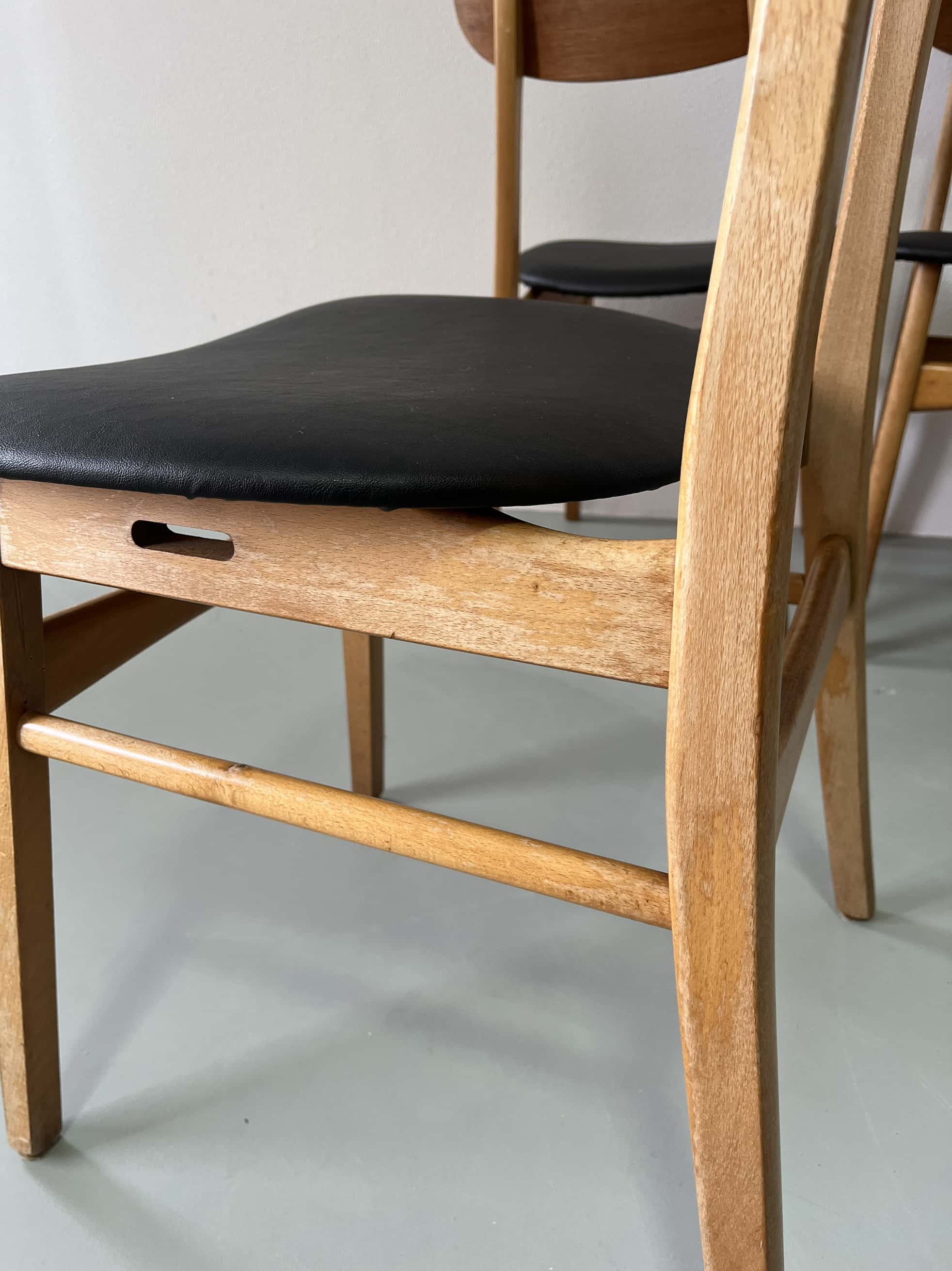 Danish design chairs in teak & skai 1960