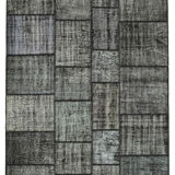 Handwoven turkish contemporary 176 cm x 245 cm black patchwork rug
