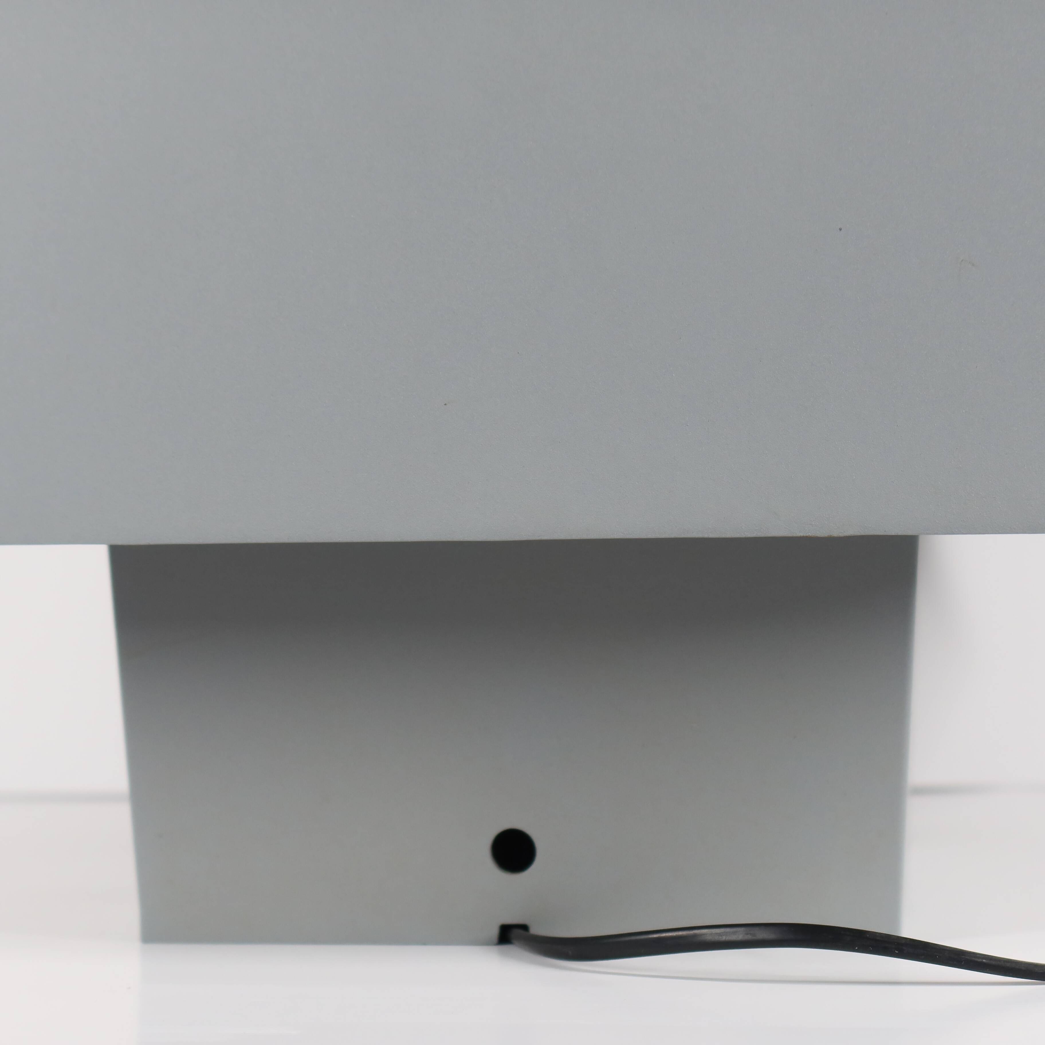 Grey metal cubic design lamp, coloured filters and Japanese signature.