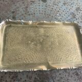 Large rectangular tray in vintage, artisanal and oriental hammered metal