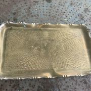 Large rectangular tray in vintage, artisanal and oriental hammered metal